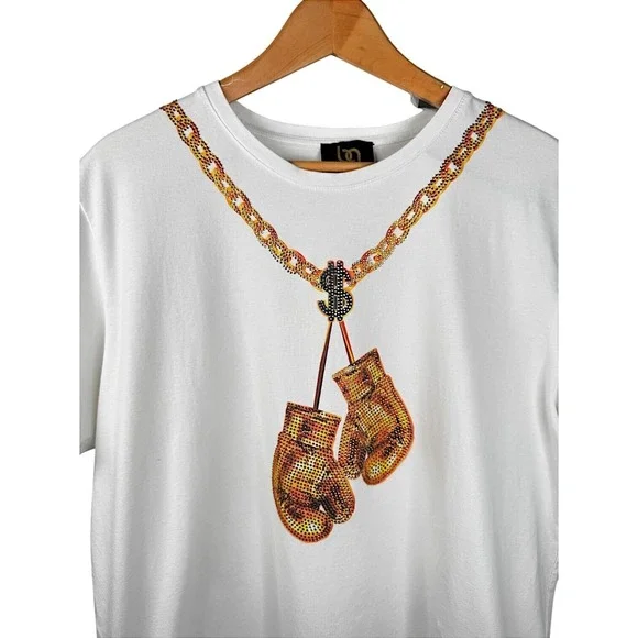 Bourgeois Avenue Paris Mens XL T-Shirt Boxing Novelty‎ Beaded Streetwear Hip Hop - Picture 3 of 9